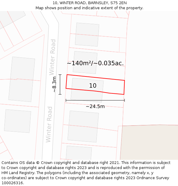 10, WINTER ROAD, BARNSLEY, S75 2EN: Plot and title map