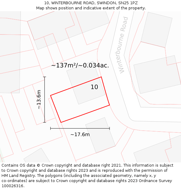 10, WINTERBOURNE ROAD, SWINDON, SN25 1PZ: Plot and title map