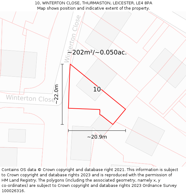 10, WINTERTON CLOSE, THURMASTON, LEICESTER, LE4 8PA: Plot and title map