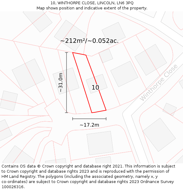 10, WINTHORPE CLOSE, LINCOLN, LN6 3PQ: Plot and title map