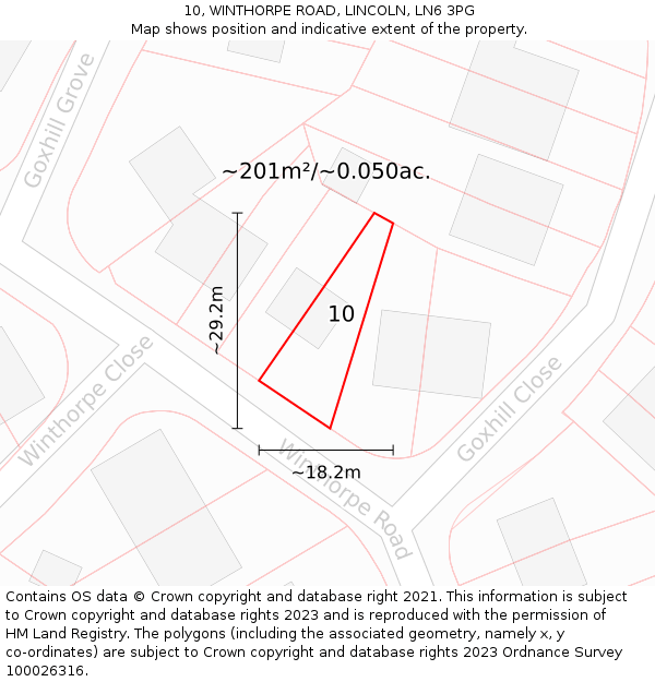 10, WINTHORPE ROAD, LINCOLN, LN6 3PG: Plot and title map