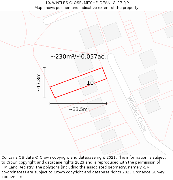 10, WINTLES CLOSE, MITCHELDEAN, GL17 0JP: Plot and title map