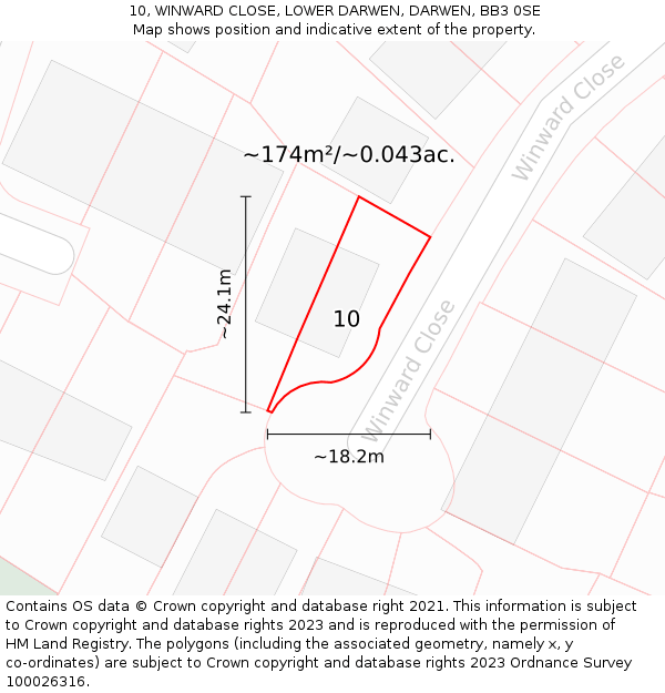 10, WINWARD CLOSE, LOWER DARWEN, DARWEN, BB3 0SE: Plot and title map
