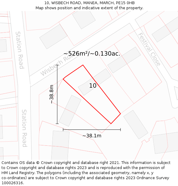 10, WISBECH ROAD, MANEA, MARCH, PE15 0HB: Plot and title map