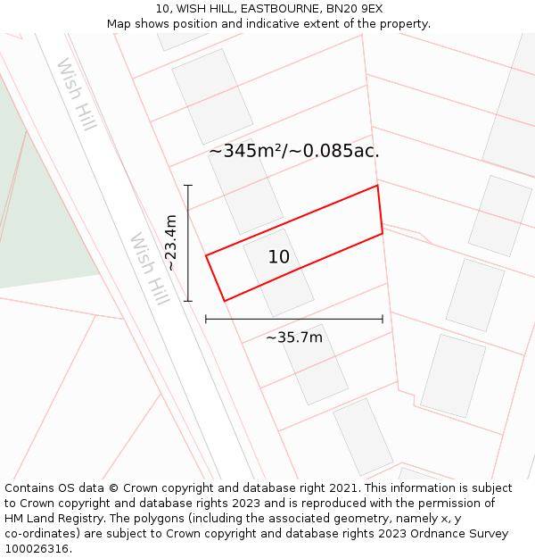 10, WISH HILL, EASTBOURNE, BN20 9EX: Plot and title map