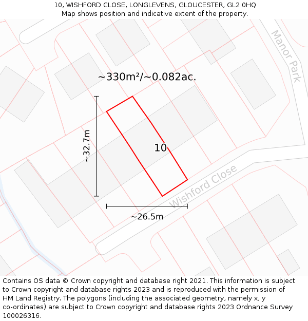 10, WISHFORD CLOSE, LONGLEVENS, GLOUCESTER, GL2 0HQ: Plot and title map