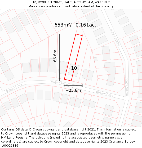 10, WOBURN DRIVE, HALE, ALTRINCHAM, WA15 8LZ: Plot and title map