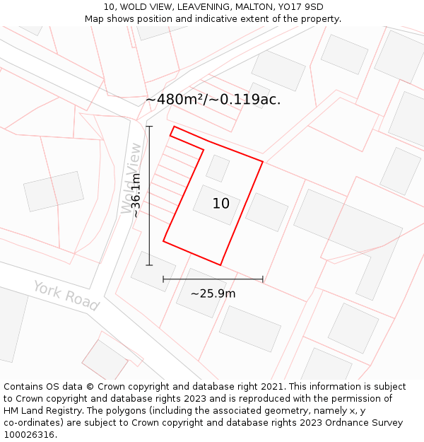 10, WOLD VIEW, LEAVENING, MALTON, YO17 9SD: Plot and title map