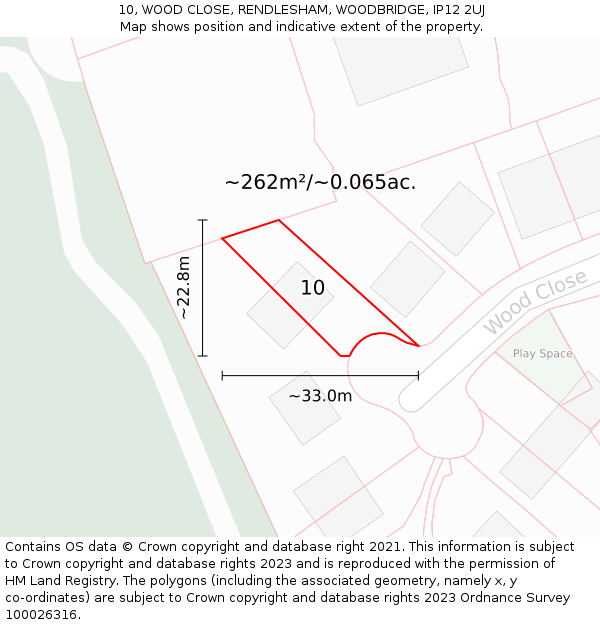 10, WOOD CLOSE, RENDLESHAM, WOODBRIDGE, IP12 2UJ: Plot and title map
