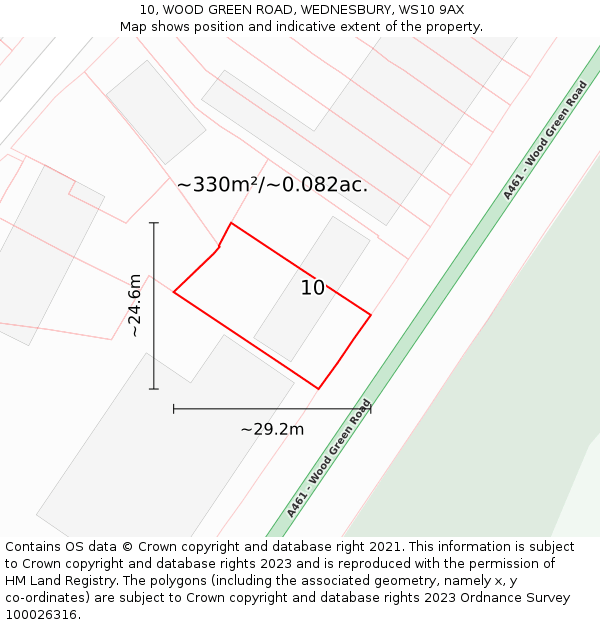 10, WOOD GREEN ROAD, WEDNESBURY, WS10 9AX: Plot and title map
