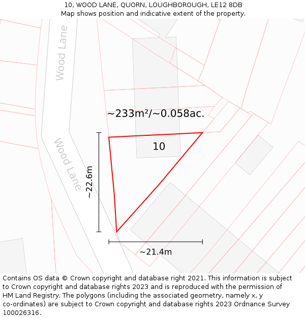 10, WOOD LANE, QUORN, LOUGHBOROUGH, LE12 8DB: Plot and title map