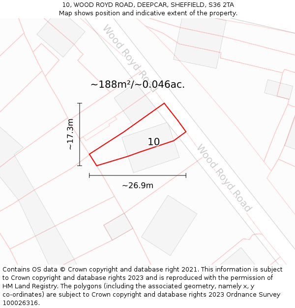 10, WOOD ROYD ROAD, DEEPCAR, SHEFFIELD, S36 2TA: Plot and title map