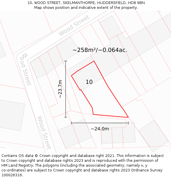 10, WOOD STREET, SKELMANTHORPE, HUDDERSFIELD, HD8 9BN: Plot and title map