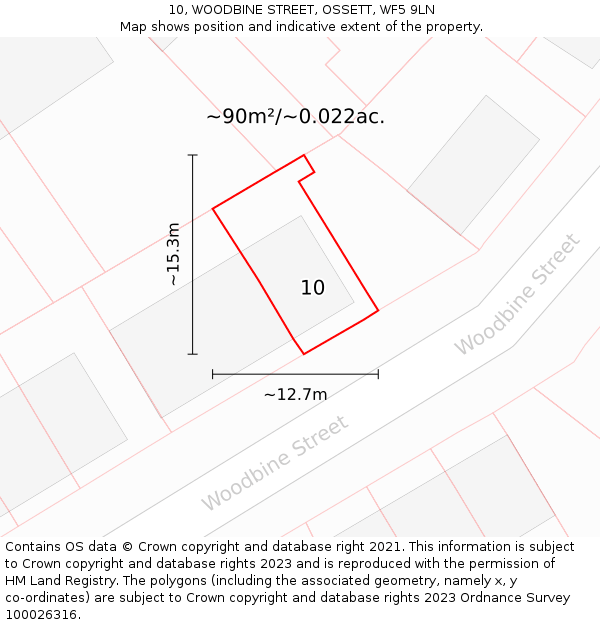 10, WOODBINE STREET, OSSETT, WF5 9LN: Plot and title map