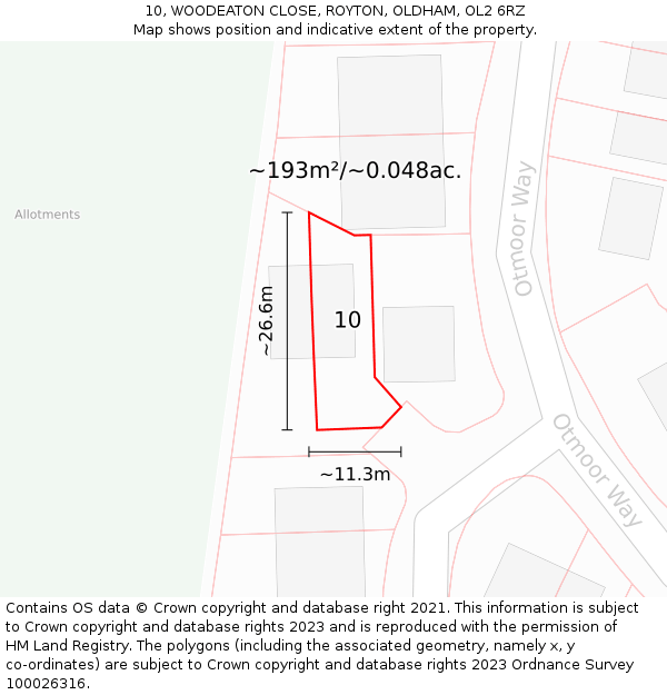10, WOODEATON CLOSE, ROYTON, OLDHAM, OL2 6RZ: Plot and title map