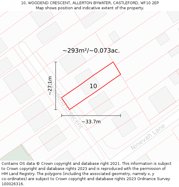10, WOODEND CRESCENT, ALLERTON BYWATER, CASTLEFORD, WF10 2EP: Plot and title map