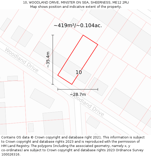 10, WOODLAND DRIVE, MINSTER ON SEA, SHEERNESS, ME12 2RU: Plot and title map