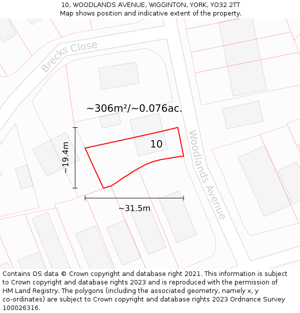 10, WOODLANDS AVENUE, WIGGINTON, YORK, YO32 2TT: Plot and title map