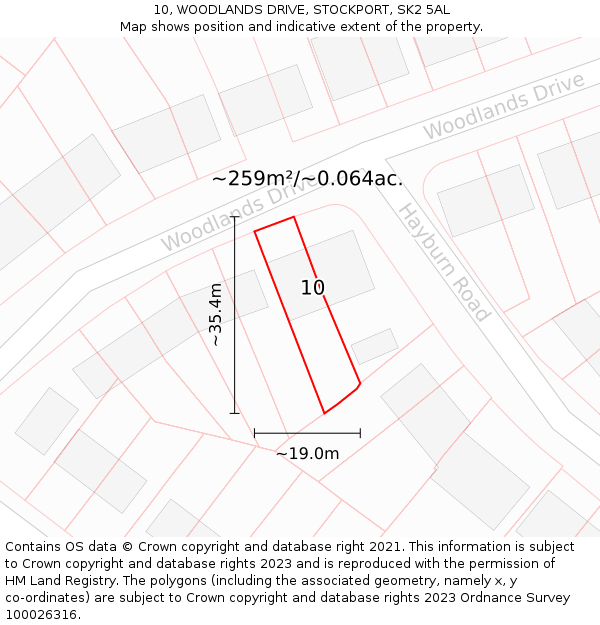 10, WOODLANDS DRIVE, STOCKPORT, SK2 5AL: Plot and title map