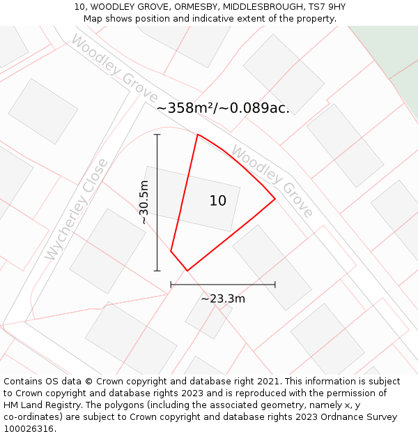 10, WOODLEY GROVE, ORMESBY, MIDDLESBROUGH, TS7 9HY: Plot and title map