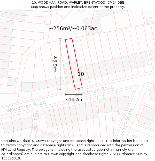10, WOODMAN ROAD, WARLEY, BRENTWOOD, CM14 5BE: Plot and title map