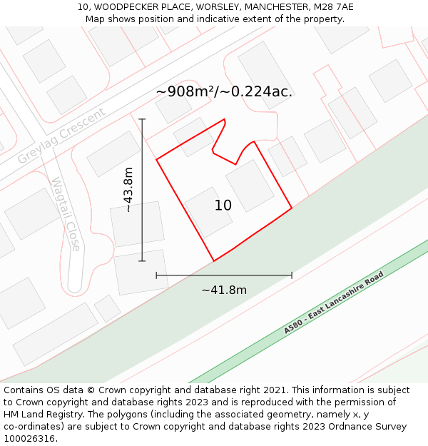 10, WOODPECKER PLACE, WORSLEY, MANCHESTER, M28 7AE: Plot and title map