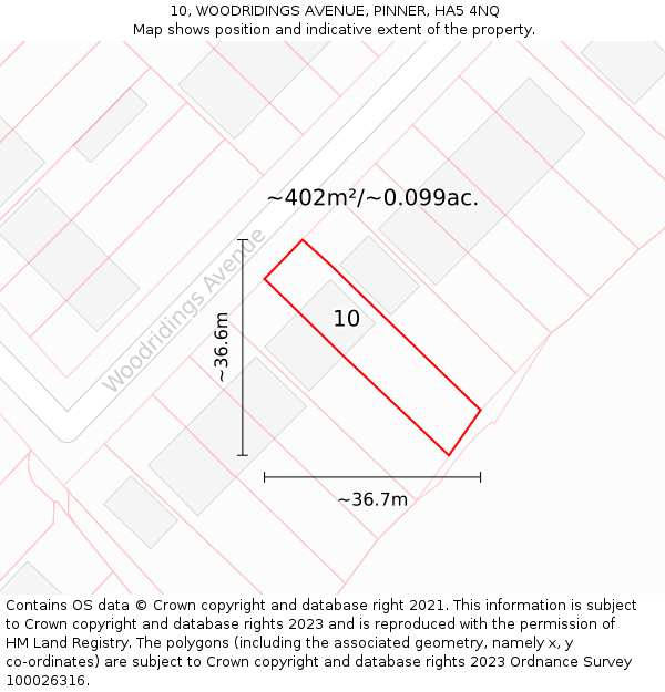 10, WOODRIDINGS AVENUE, PINNER, HA5 4NQ: Plot and title map