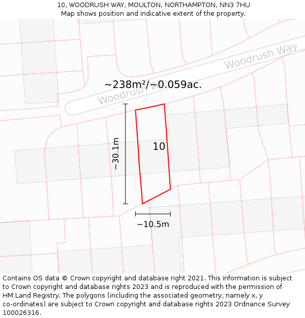 10, WOODRUSH WAY, MOULTON, NORTHAMPTON, NN3 7HU: Plot and title map