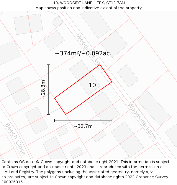 10, WOODSIDE LANE, LEEK, ST13 7AN: Plot and title map