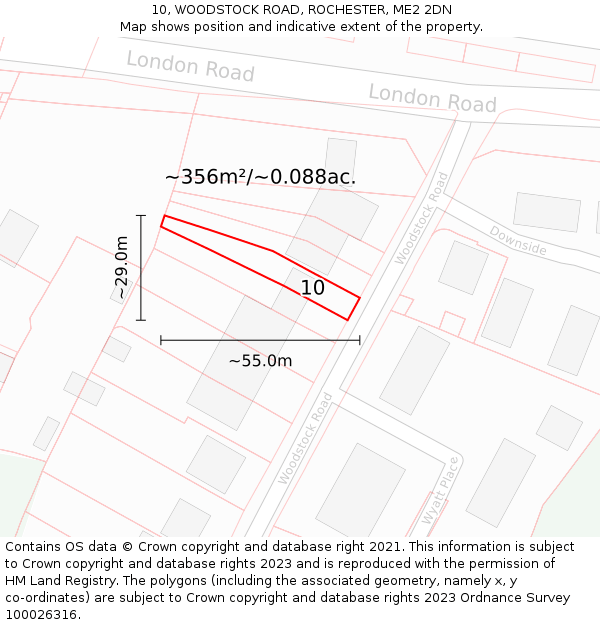 10, WOODSTOCK ROAD, ROCHESTER, ME2 2DN: Plot and title map