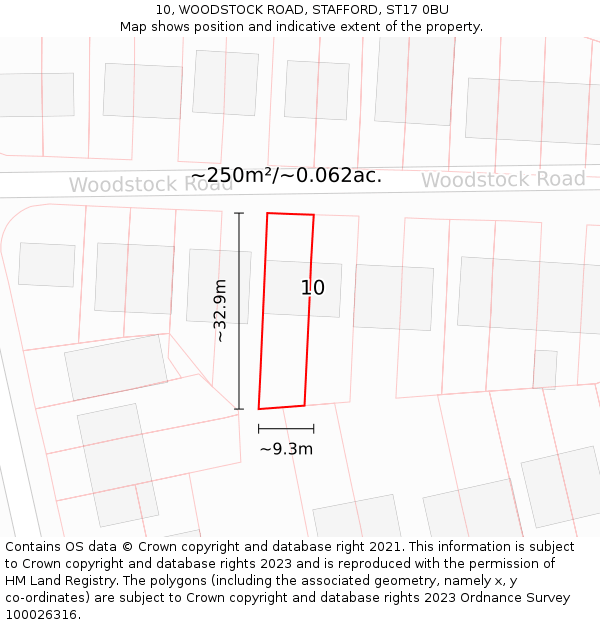 10, WOODSTOCK ROAD, STAFFORD, ST17 0BU: Plot and title map