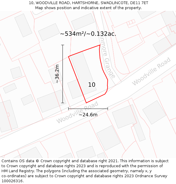 10, WOODVILLE ROAD, HARTSHORNE, SWADLINCOTE, DE11 7ET: Plot and title map