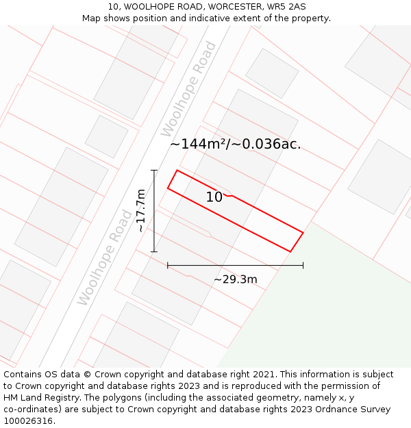 10, WOOLHOPE ROAD, WORCESTER, WR5 2AS: Plot and title map
