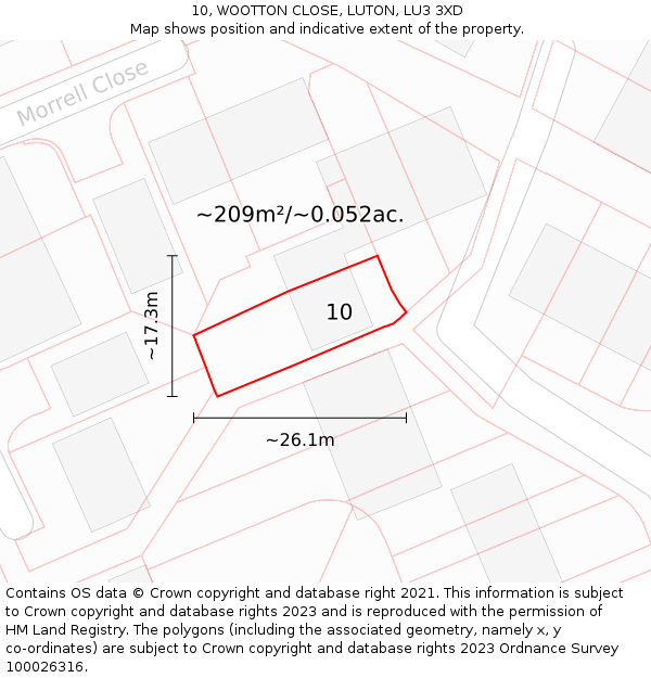 10, WOOTTON CLOSE, LUTON, LU3 3XD: Plot and title map