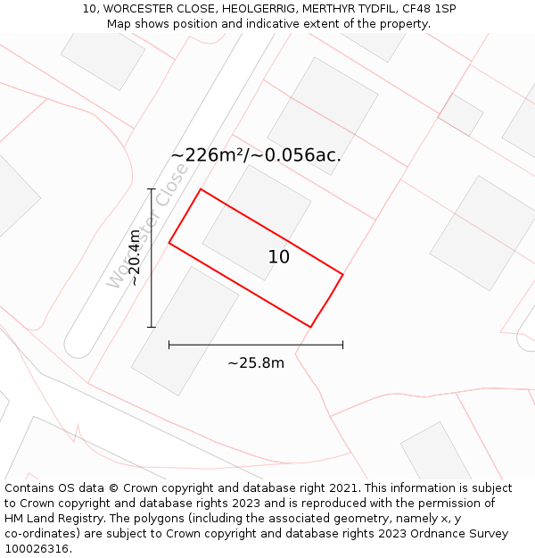 10, WORCESTER CLOSE, HEOLGERRIG, MERTHYR TYDFIL, CF48 1SP: Plot and title map