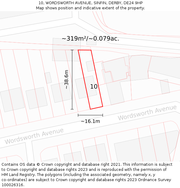 10, WORDSWORTH AVENUE, SINFIN, DERBY, DE24 9HP: Plot and title map