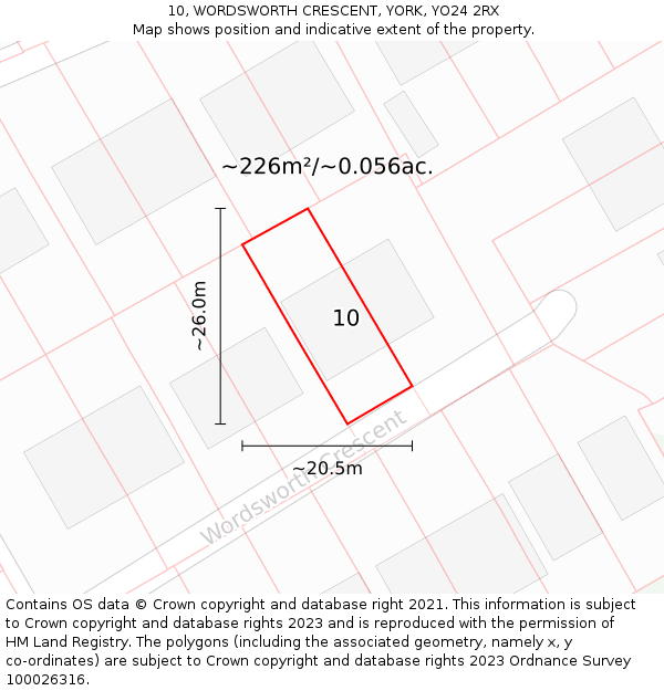 10, WORDSWORTH CRESCENT, YORK, YO24 2RX: Plot and title map