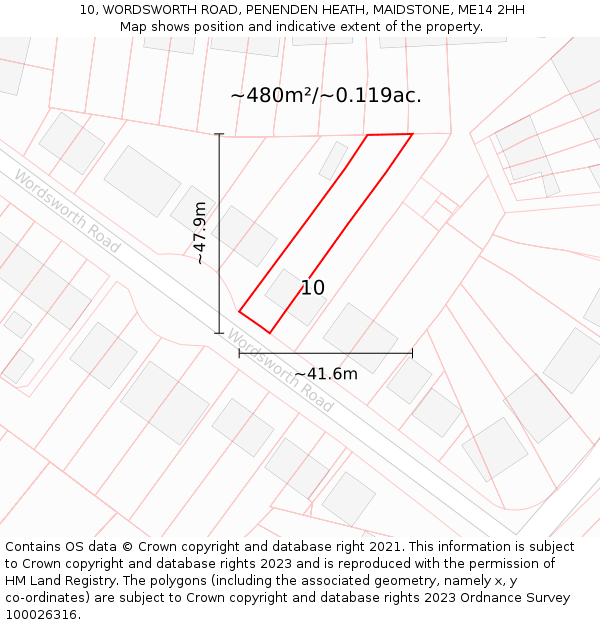 10, WORDSWORTH ROAD, PENENDEN HEATH, MAIDSTONE, ME14 2HH: Plot and title map