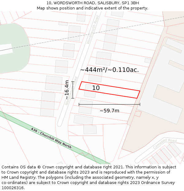 10, WORDSWORTH ROAD, SALISBURY, SP1 3BH: Plot and title map
