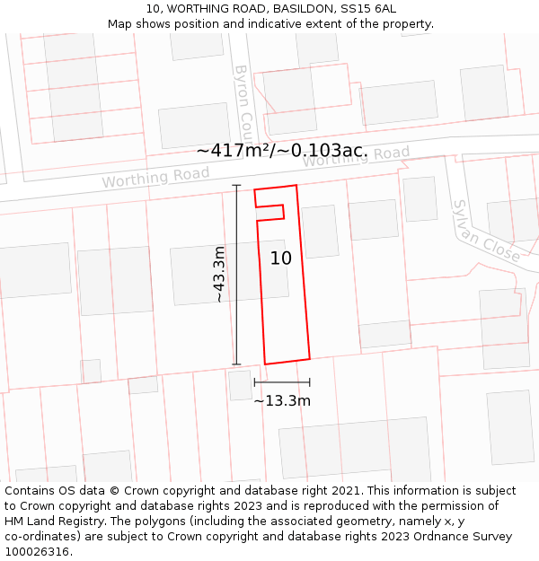 10, WORTHING ROAD, BASILDON, SS15 6AL: Plot and title map