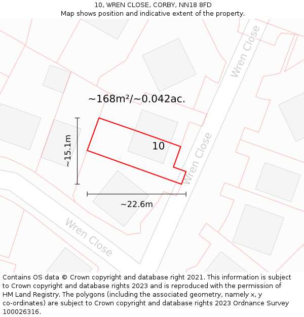 10, WREN CLOSE, CORBY, NN18 8FD: Plot and title map