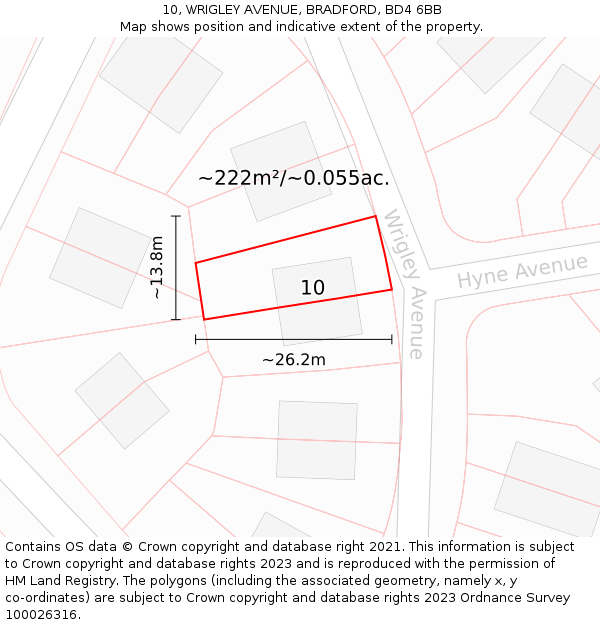 10, WRIGLEY AVENUE, BRADFORD, BD4 6BB: Plot and title map