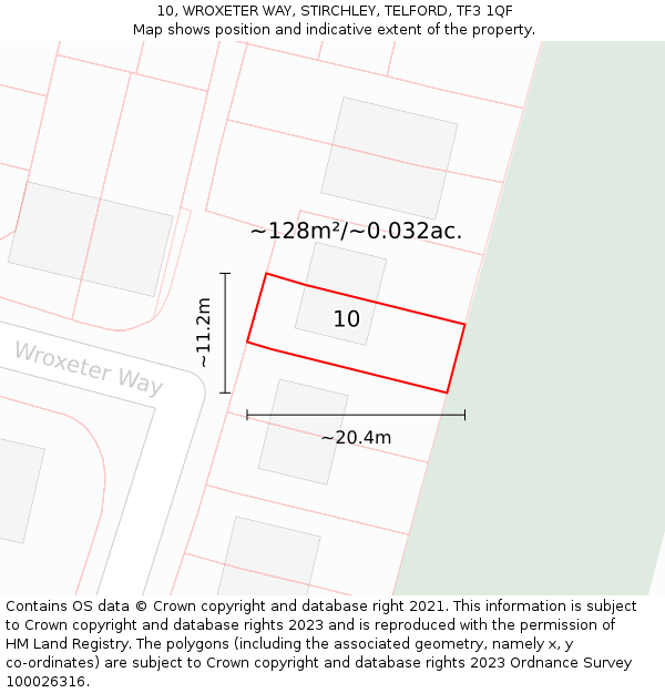 10, WROXETER WAY, STIRCHLEY, TELFORD, TF3 1QF: Plot and title map