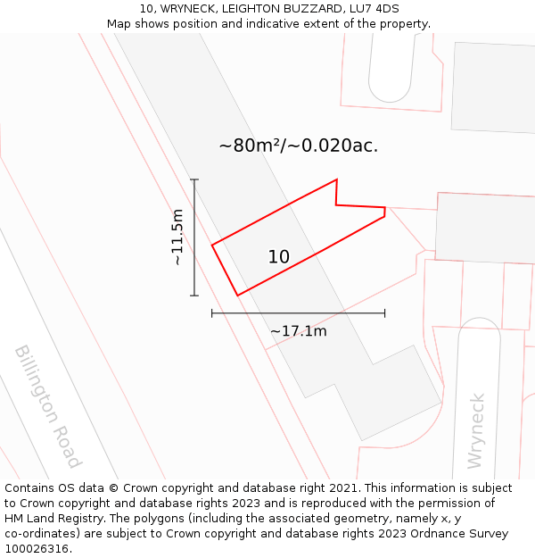10, WRYNECK, LEIGHTON BUZZARD, LU7 4DS: Plot and title map