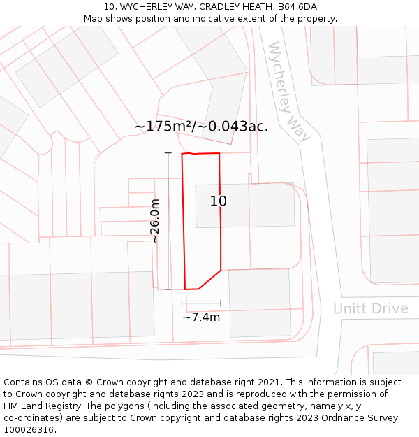 10, WYCHERLEY WAY, CRADLEY HEATH, B64 6DA: Plot and title map