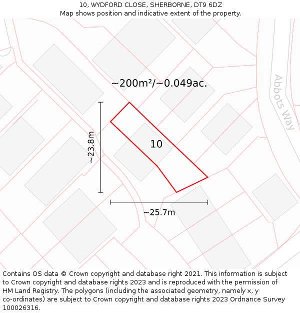 10, WYDFORD CLOSE, SHERBORNE, DT9 6DZ: Plot and title map