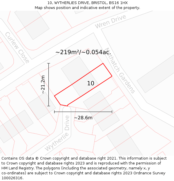 10, WYTHERLIES DRIVE, BRISTOL, BS16 1HX: Plot and title map