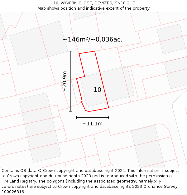 10, WYVERN CLOSE, DEVIZES, SN10 2UE: Plot and title map