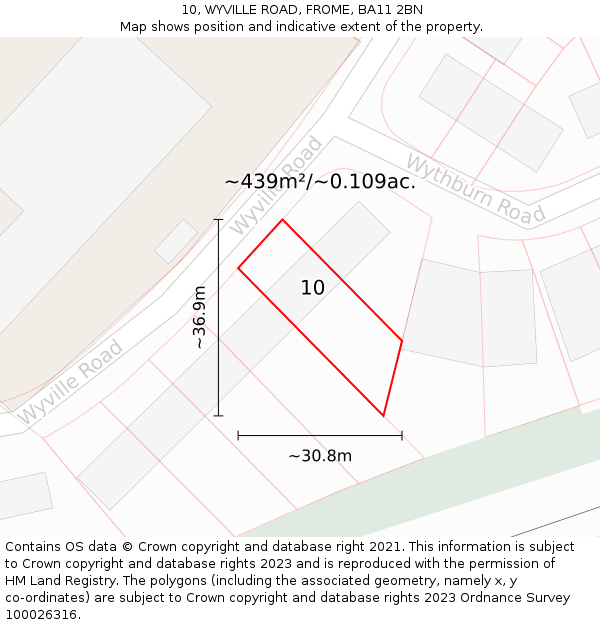 10, WYVILLE ROAD, FROME, BA11 2BN: Plot and title map