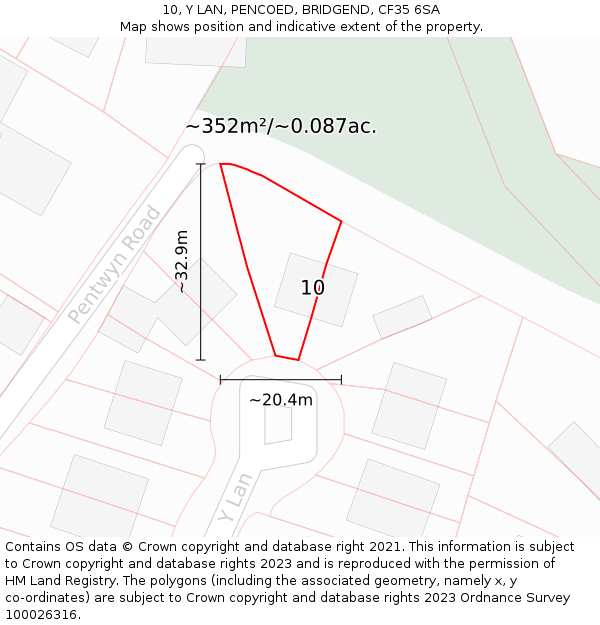 10, Y LAN, PENCOED, BRIDGEND, CF35 6SA: Plot and title map